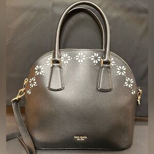 Gorgeous Kate Spade Black Perforated Flower Large Sylvia Dome Satchel Bag